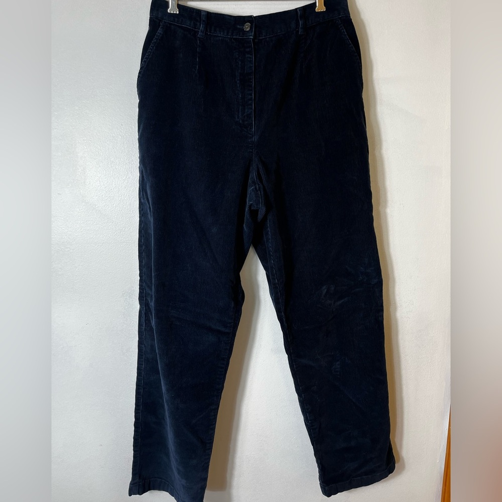LL Bean Corduroy Pants Womens 14 Tall Blue Straight Baggy Barrel Y2K Preppy Mom